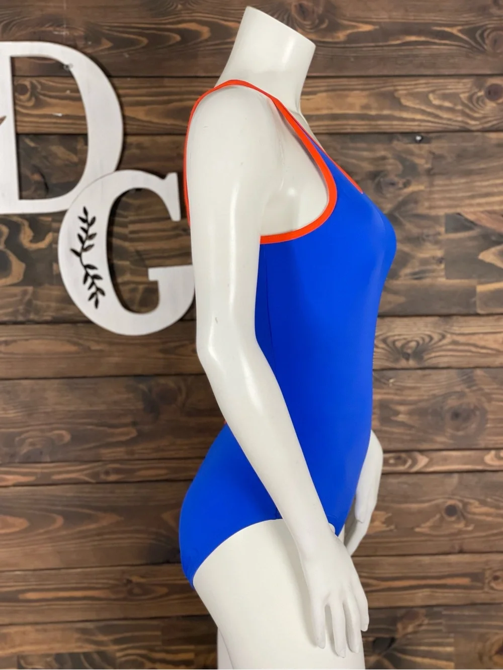 Nike | Open Back‎ Cutout Two-Tone Royal Blue One-Piece Swimsuit with Orange Trim